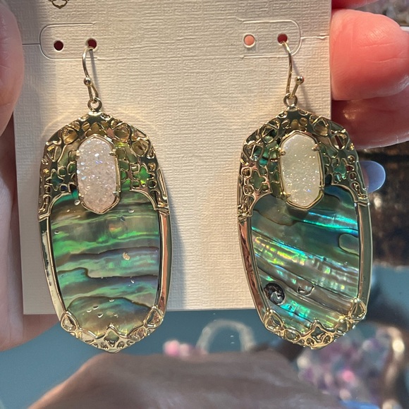 NWOT Rare & Retired Kendra Scott Deva Earrings Abalone Iridescent Drusy Yellow G - Picture 7 of 17